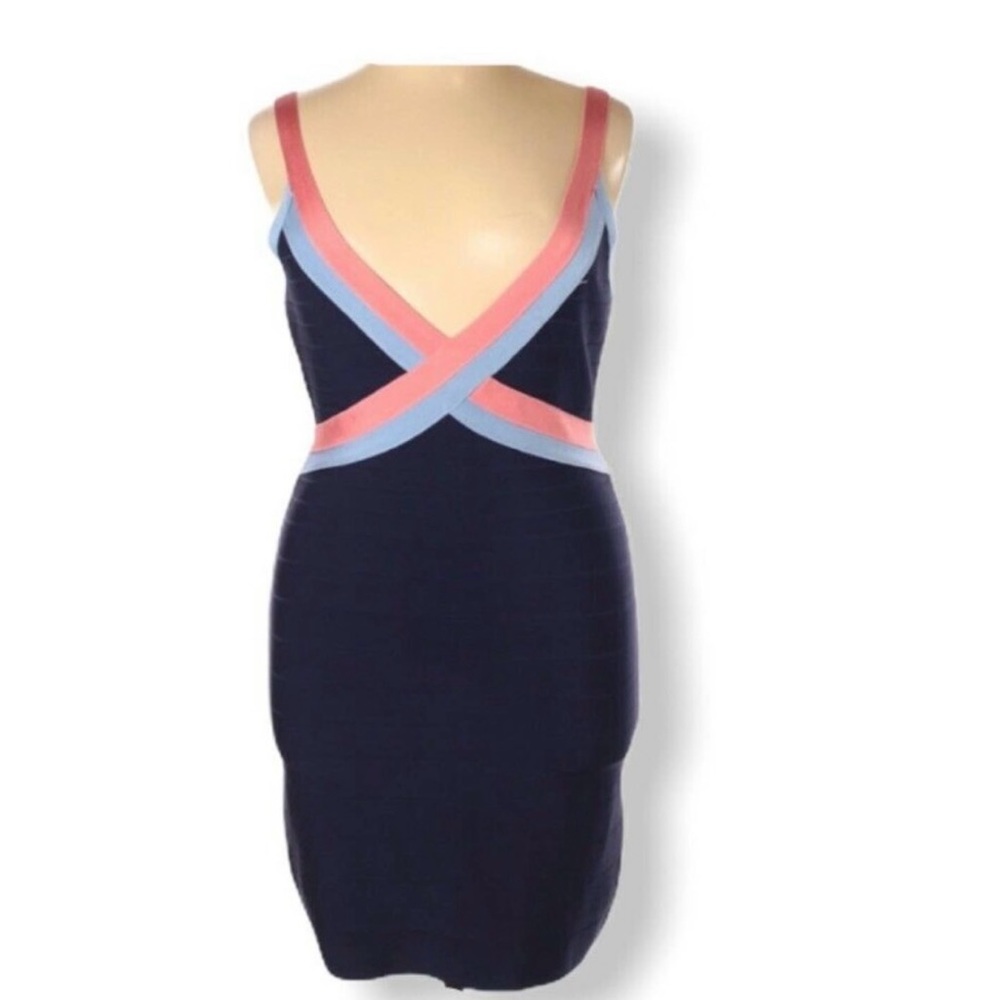 BEBE NWT bandage dress navy coral bodycon XL